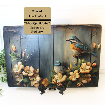 Rustic Summer Blue Birds with Flowers Brighten up your Kitchen Decor, an Environmentally Friendly Bamboo Cutting Board Decorated with UV Ink