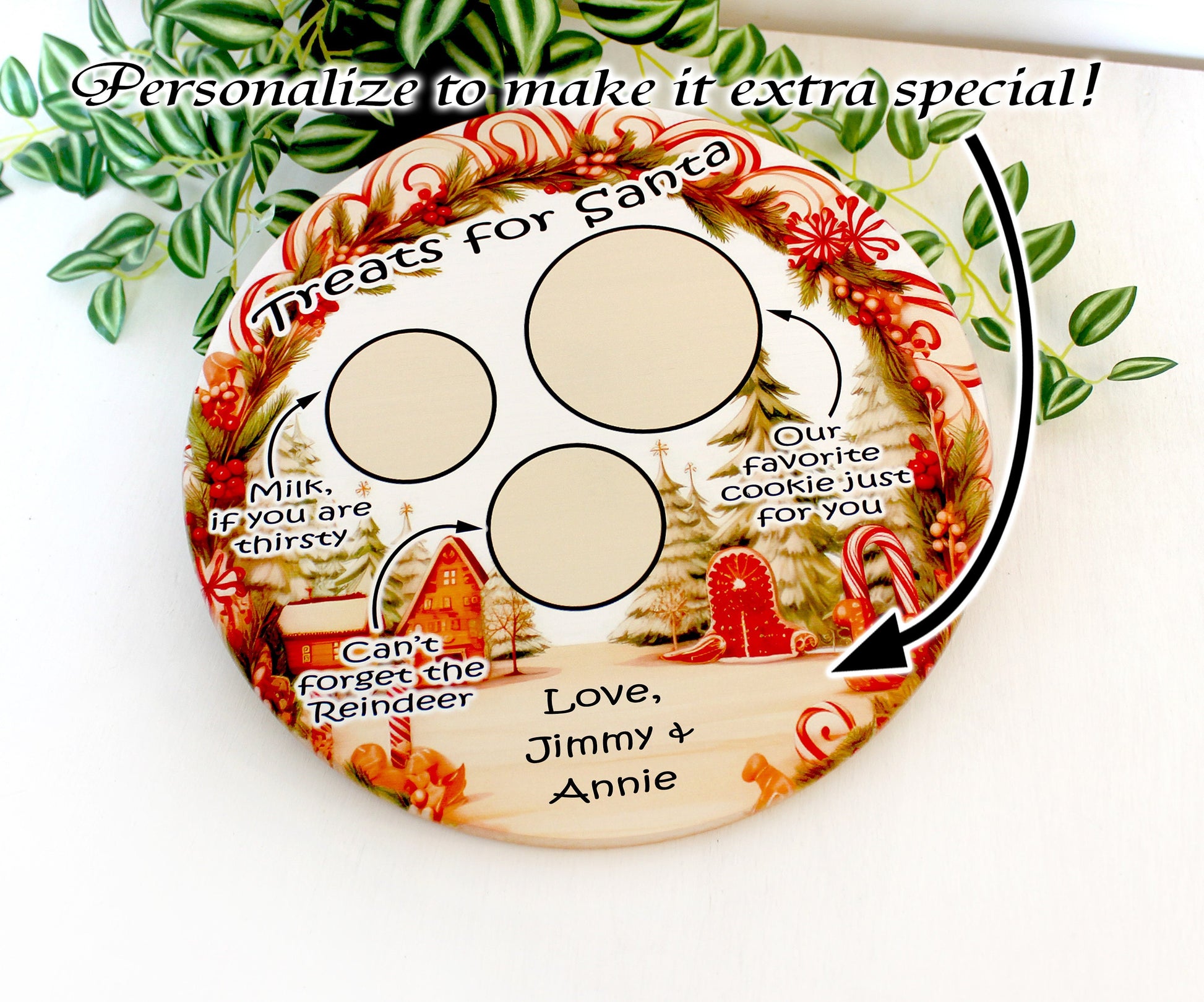 Christmas Santa Cookie Plate, Candy Cane Lane Cookie Tray, Environmentally Friendly Bamboo using UV Ink, Rubber Feet, Christmas Eve Decor