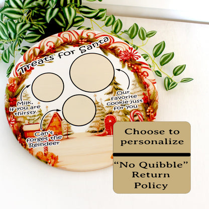 Christmas Santa Cookie Plate, Candy Cane Lane Cookie Tray, Environmentally Friendly Bamboo using UV Ink, Rubber Feet, Christmas Eve Decor