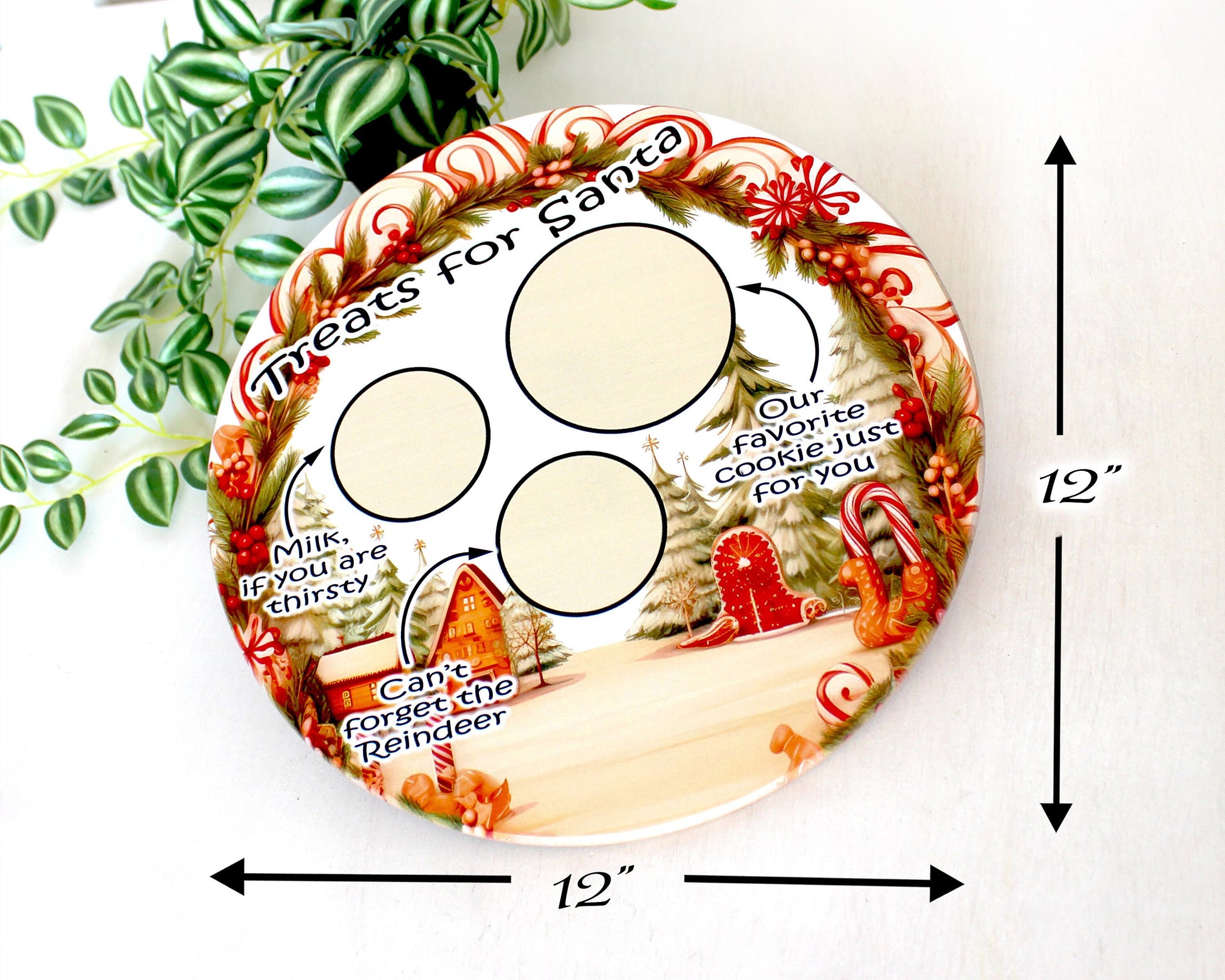 Christmas Santa Cookie Plate, Candy Cane Lane Cookie Tray, Environmentally Friendly Bamboo using UV Ink, Rubber Feet, Christmas Eve Decor