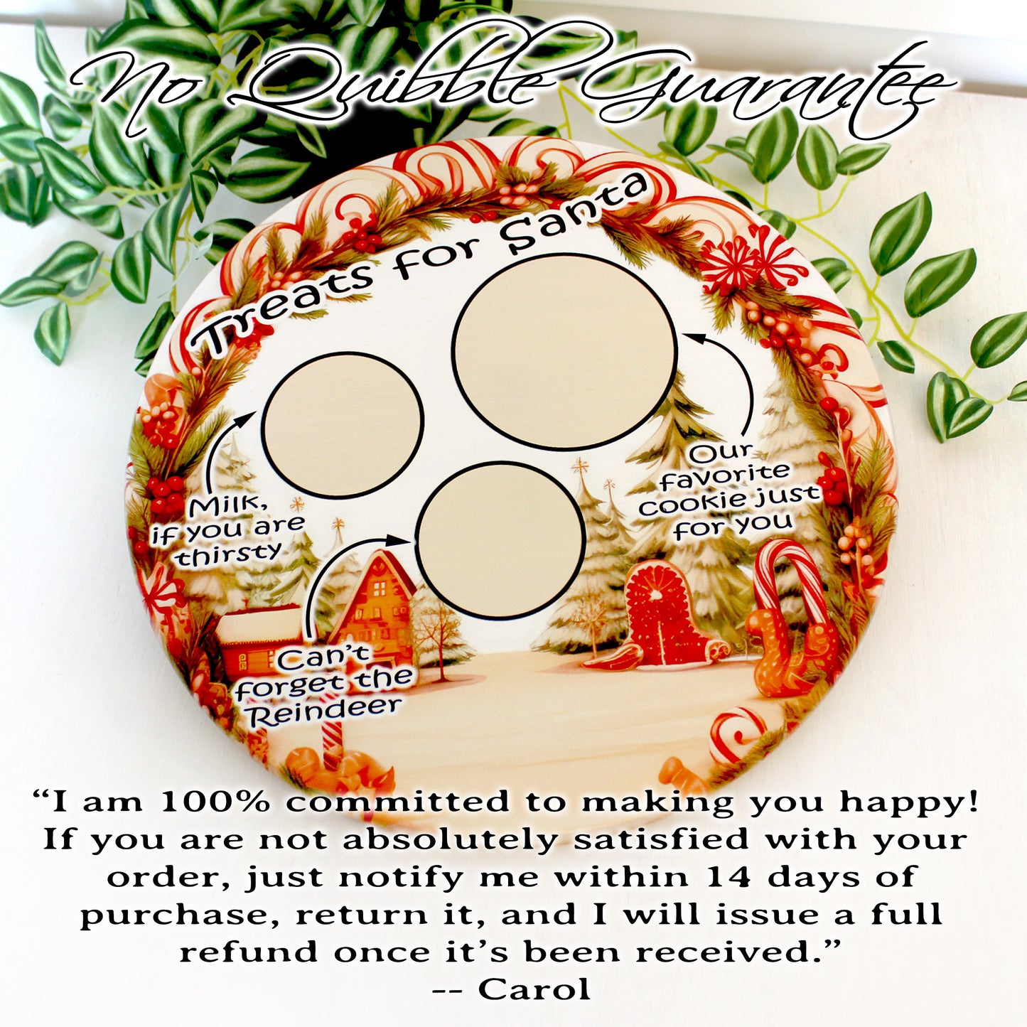 Christmas Santa Cookie Plate, Candy Cane Lane Cookie Tray, Environmentally Friendly Bamboo using UV Ink, Rubber Feet, Christmas Eve Decor