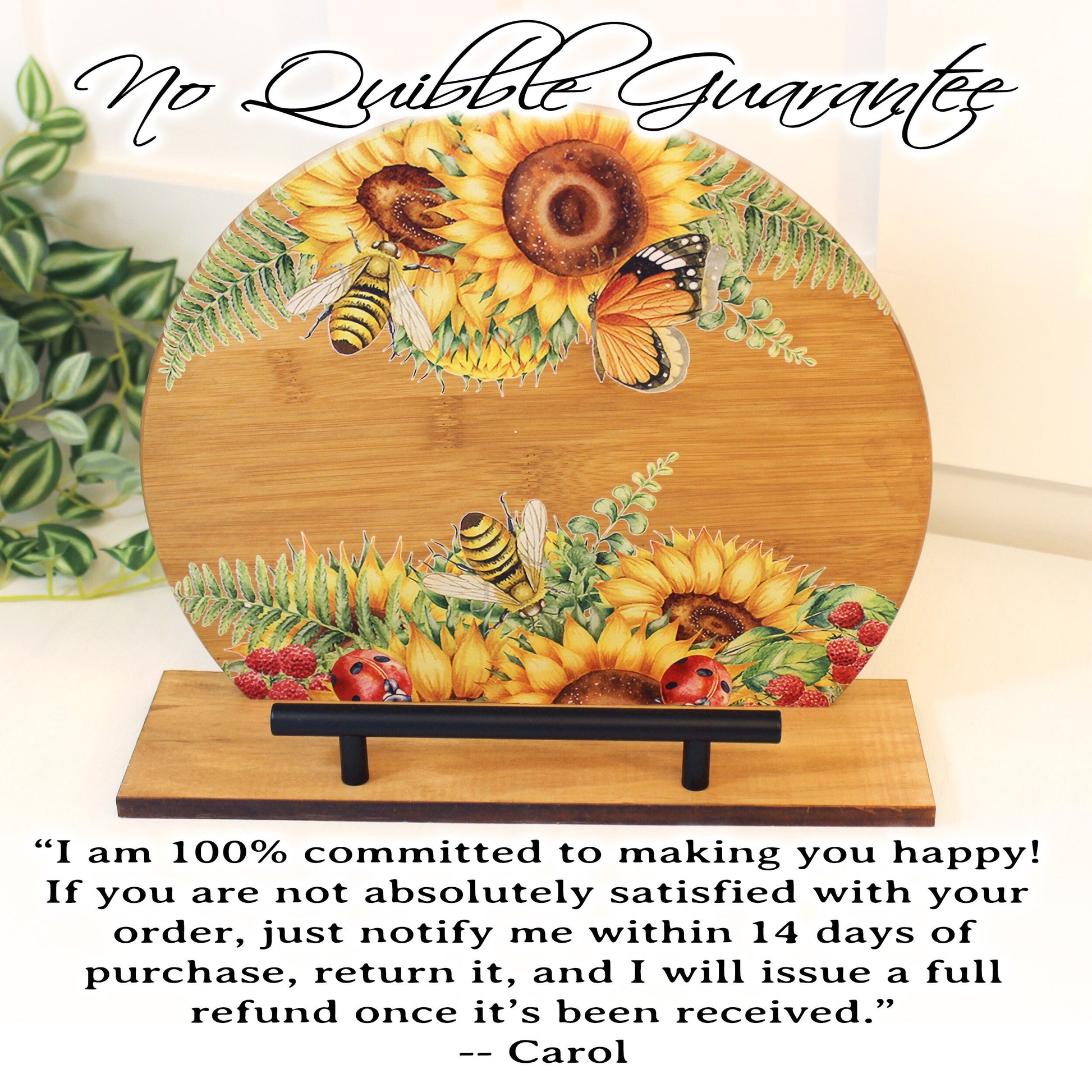 Sunflowers and Bumble Bees Cookbook Stand for the Kitchen from Environmentally Sustainable Bamboo with Pine Wood Accents to create an Easel