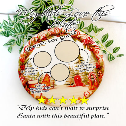 Christmas Santa Cookie Plate, Candy Cane Lane Cookie Tray, Environmentally Friendly Bamboo using UV Ink, Rubber Feet, Christmas Eve Decor