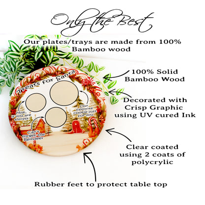 Christmas Santa Cookie Plate, Candy Cane Lane Cookie Tray, Environmentally Friendly Bamboo using UV Ink, Rubber Feet, Christmas Eve Decor