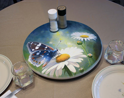 Daisy and Butterfly Custom Lazy Susan Turntable, Personalized Kitchen and Bath Organizer, Dining Table Centerpiece, Unique Gift, Sizes Vary