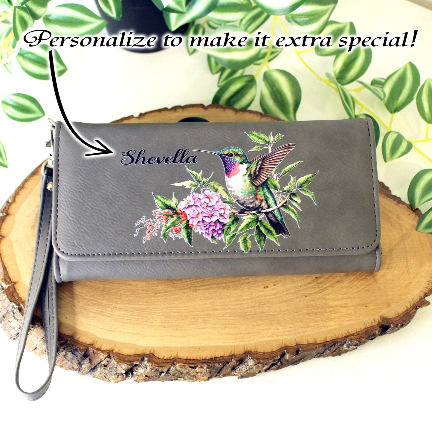 Hummingbird and Lilac Flowers Leatherette Women's Wallet w/ ID Display is a Perfect Gift for her Birthday and Mother's Day