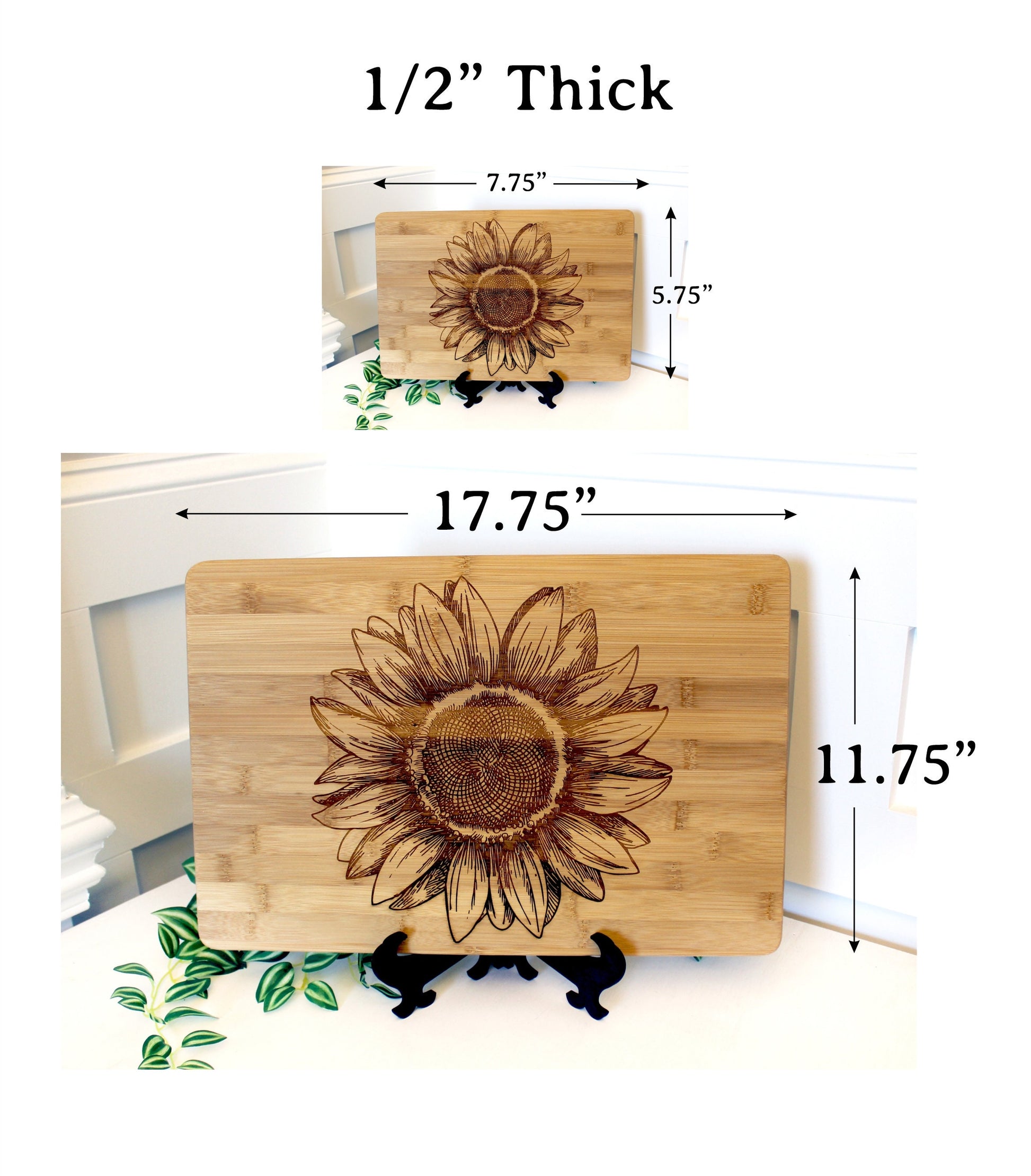 Sunflower Kitchen Decor, Large Personalized Bamboo Cutting Board for Mother's Day, Wood Cutting Board, great Environmentally Friendly Gifts