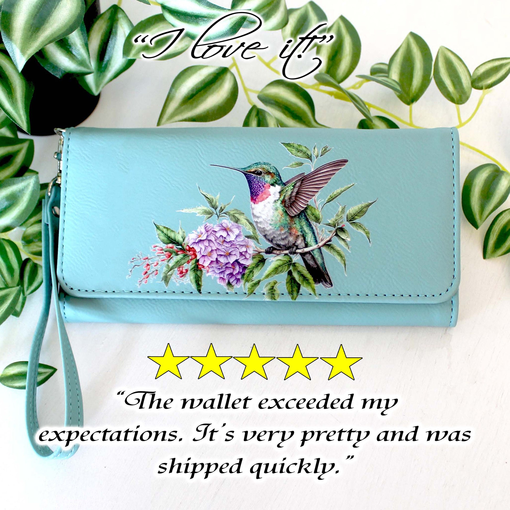 Hummingbird and Lilac Flowers Leatherette Women's Wallet w/ ID Display is a Perfect Gift for her Birthday and Mother's Day