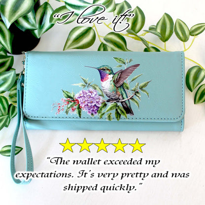 Hummingbird and Lilac Flowers Leatherette Women's Wallet w/ ID Display is a Perfect Gift for her Birthday and Mother's Day