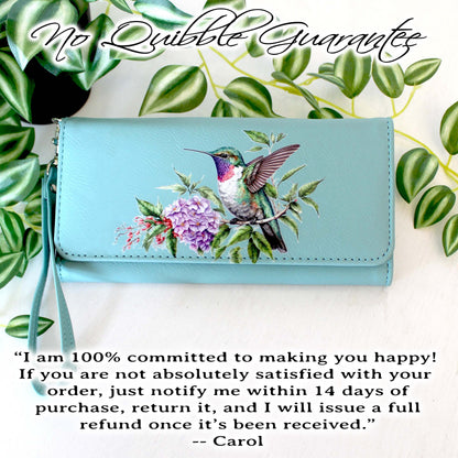 Hummingbird and Lilac Flowers Leatherette Women's Wallet w/ ID Display is a Perfect Gift for her Birthday and Mother's Day