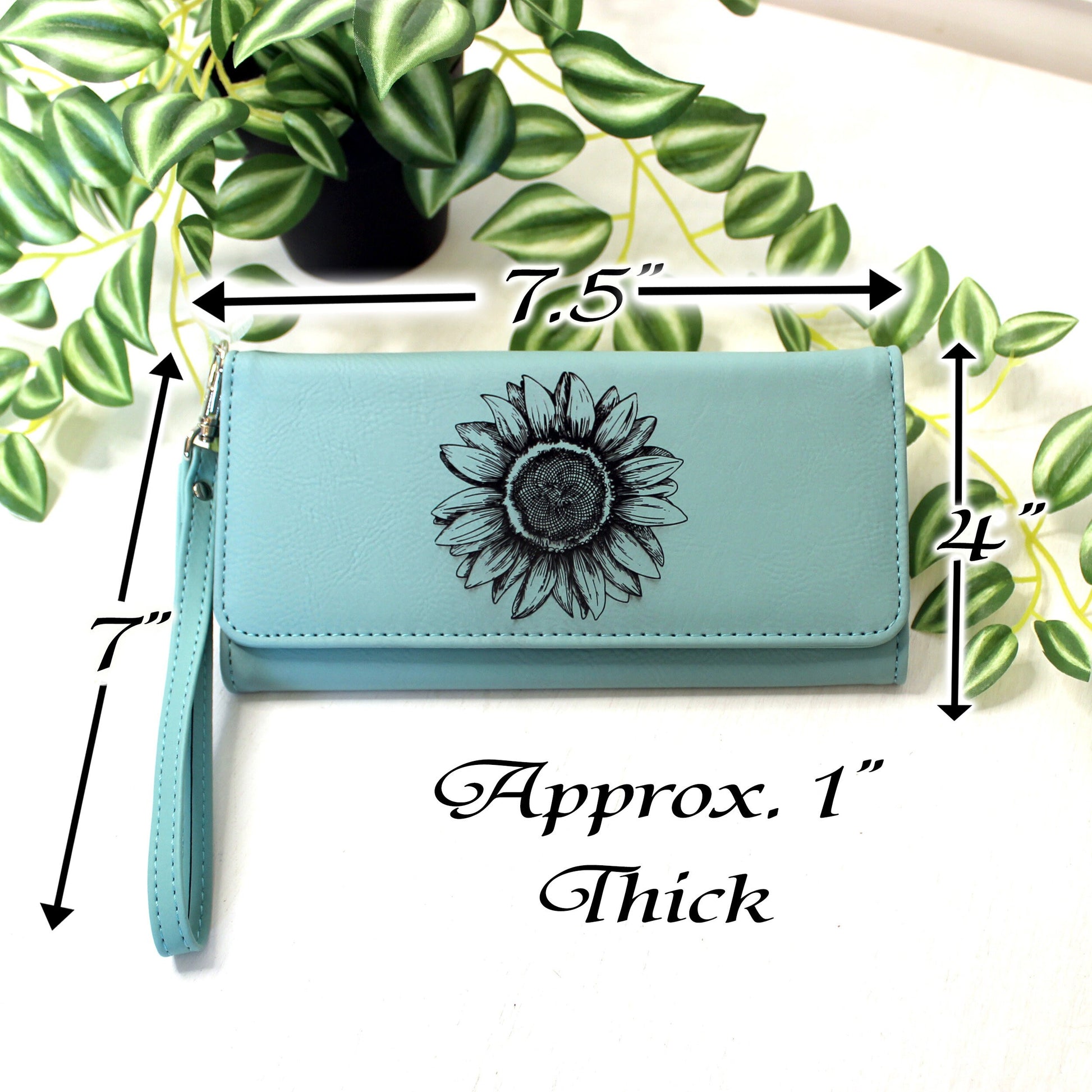 Engraved Sunflower Leatherette Women's Wallet w/ ID Display, Ladies Leather Sunflower Wallet, Perfect Gift for her Birthday or Mother's Day