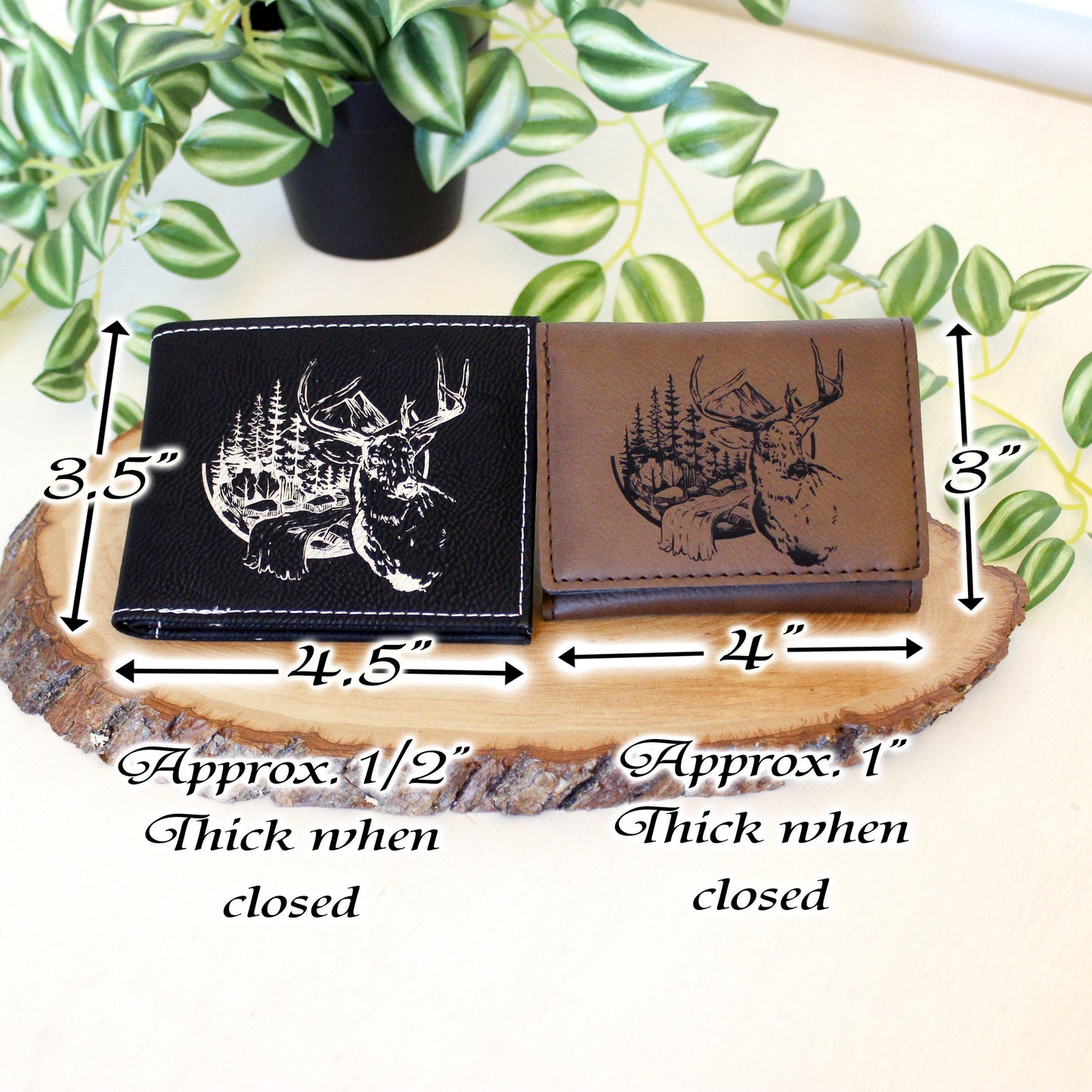 Men's Leather Bifold/Trifold Hunting Wallet. Perfect Hunter's gift. Deer in the Mountains. Engraved Hunting Art. Mountain Hunting.