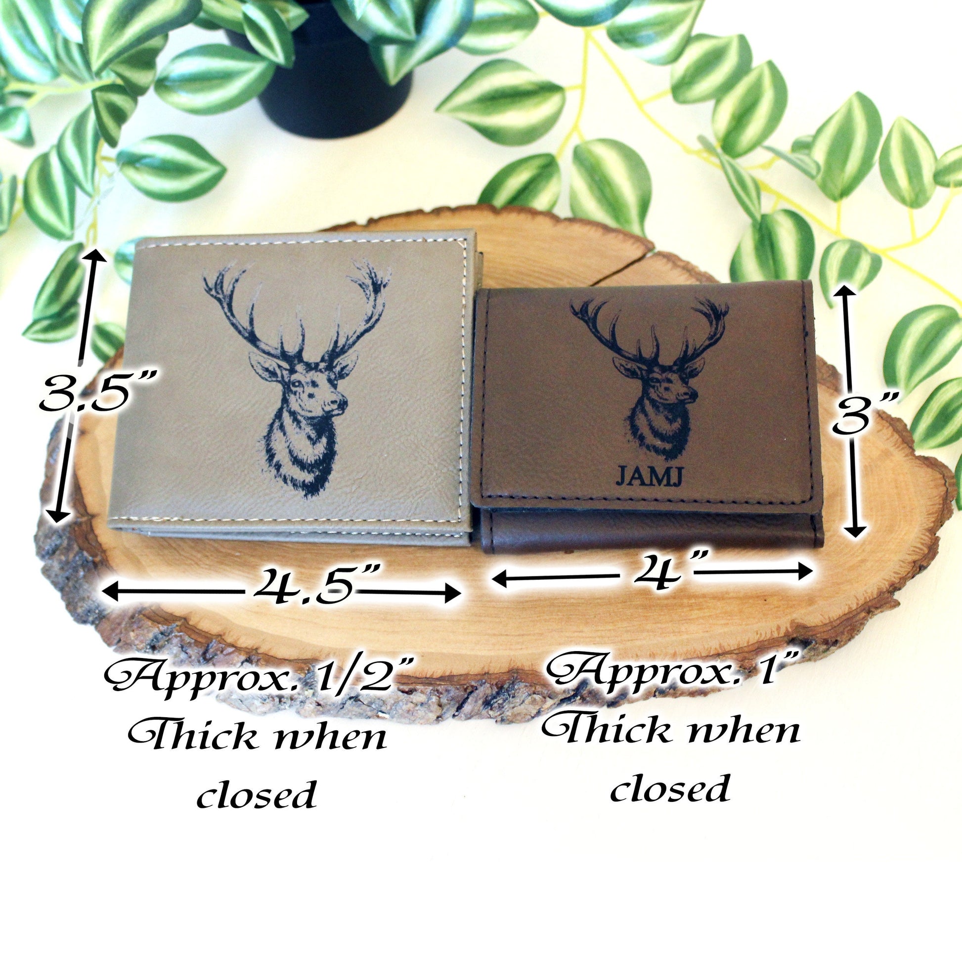 Men's Leather Bifold/Trifold Hunting Wallet with flip ID Display. Perfect Hunter's gift. Elk Profile Engraved Hunting Art. Elk Head Wallet