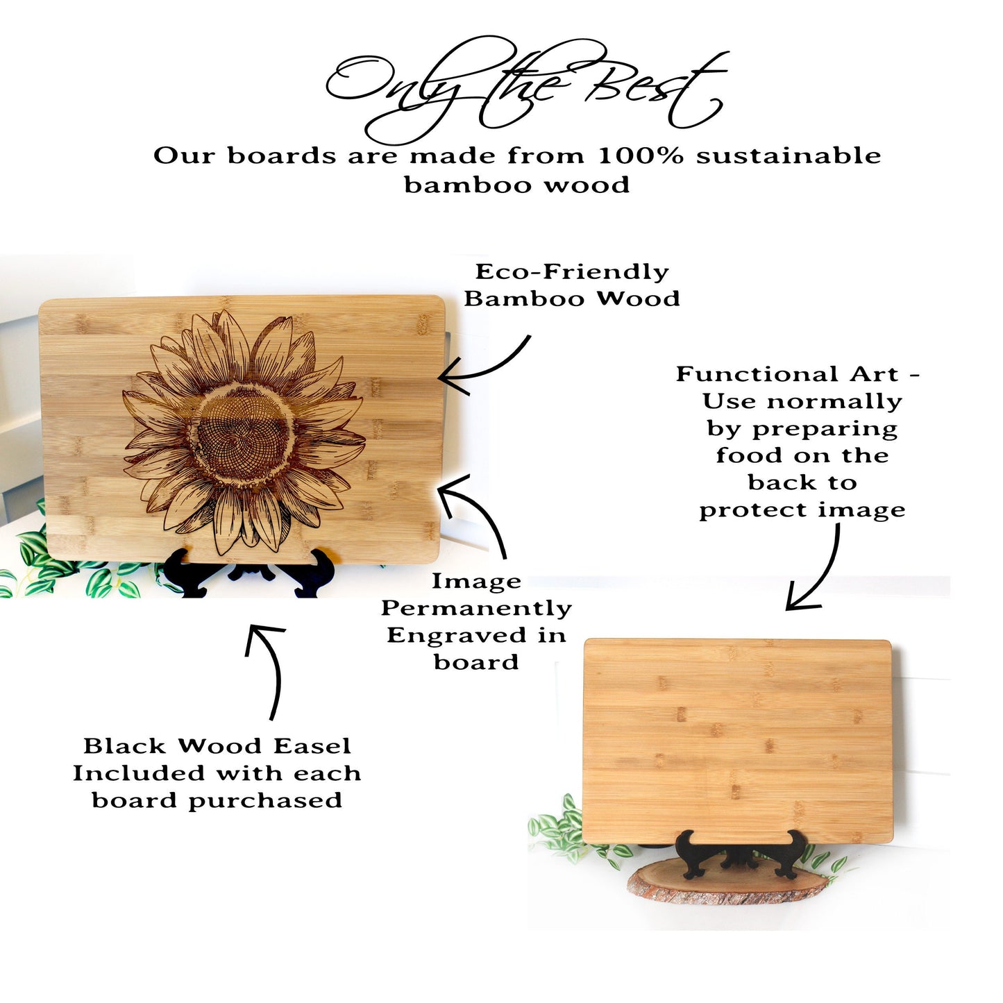 Sunflower Kitchen Decor, Large Personalized Bamboo Cutting Board for Mother's Day, Wood Cutting Board, great Environmentally Friendly Gifts