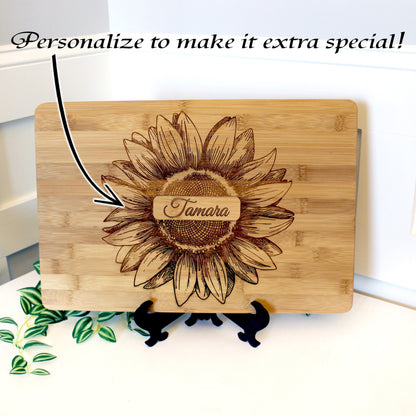 Sunflower Kitchen Decor, Large Personalized Bamboo Cutting Board for Mother's Day, Wood Cutting Board, great Environmentally Friendly Gifts