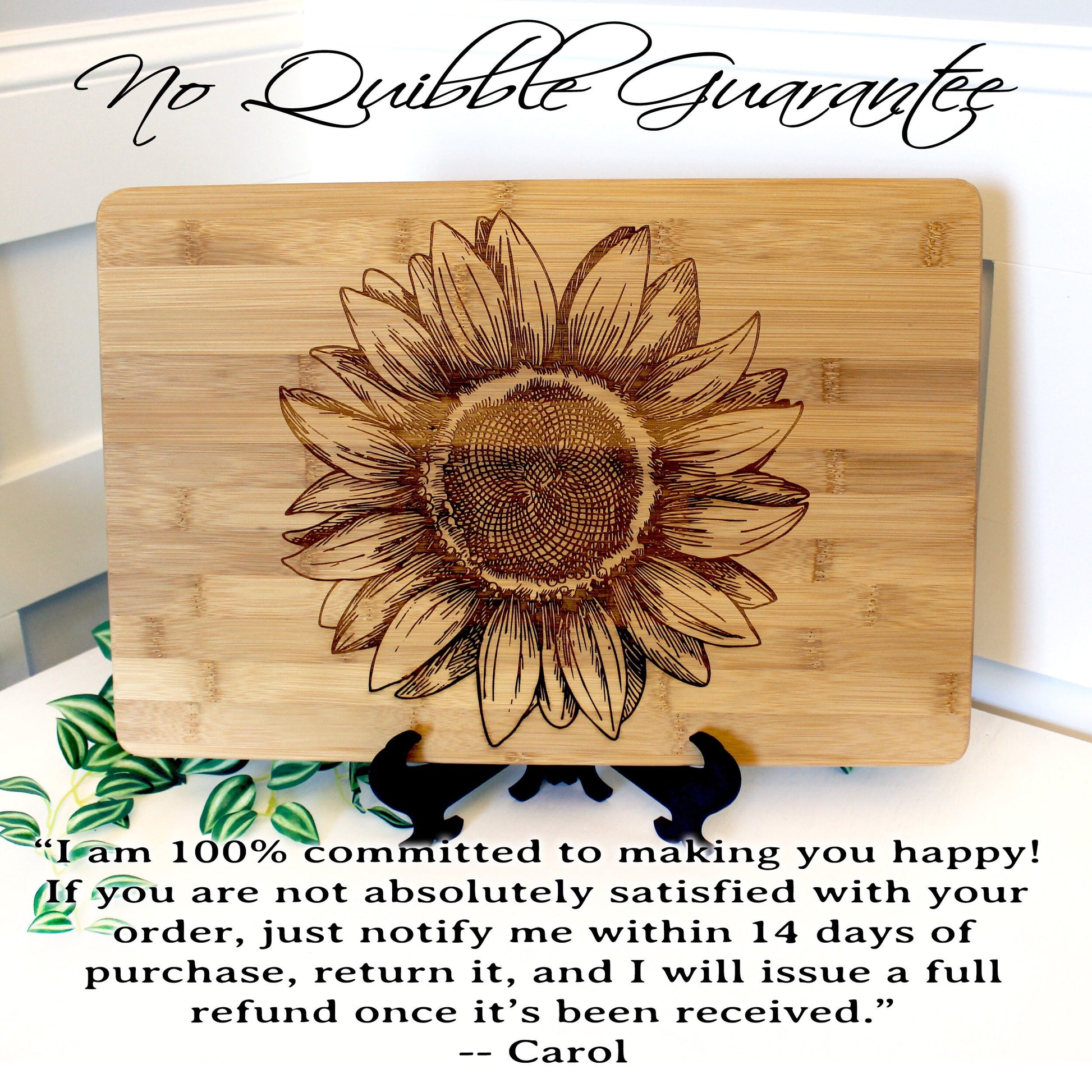 Sunflower Kitchen Decor, Large Personalized Bamboo Cutting Board for Mother's Day, Wood Cutting Board, great Environmentally Friendly Gifts
