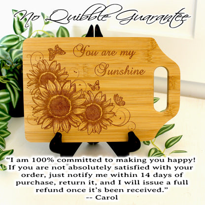 Sunflower and Butterflies Kitchen Decor, Personalized Bamboo Cutting Board, Wooden Cheese Board, great Environmentally Friendly Gifts