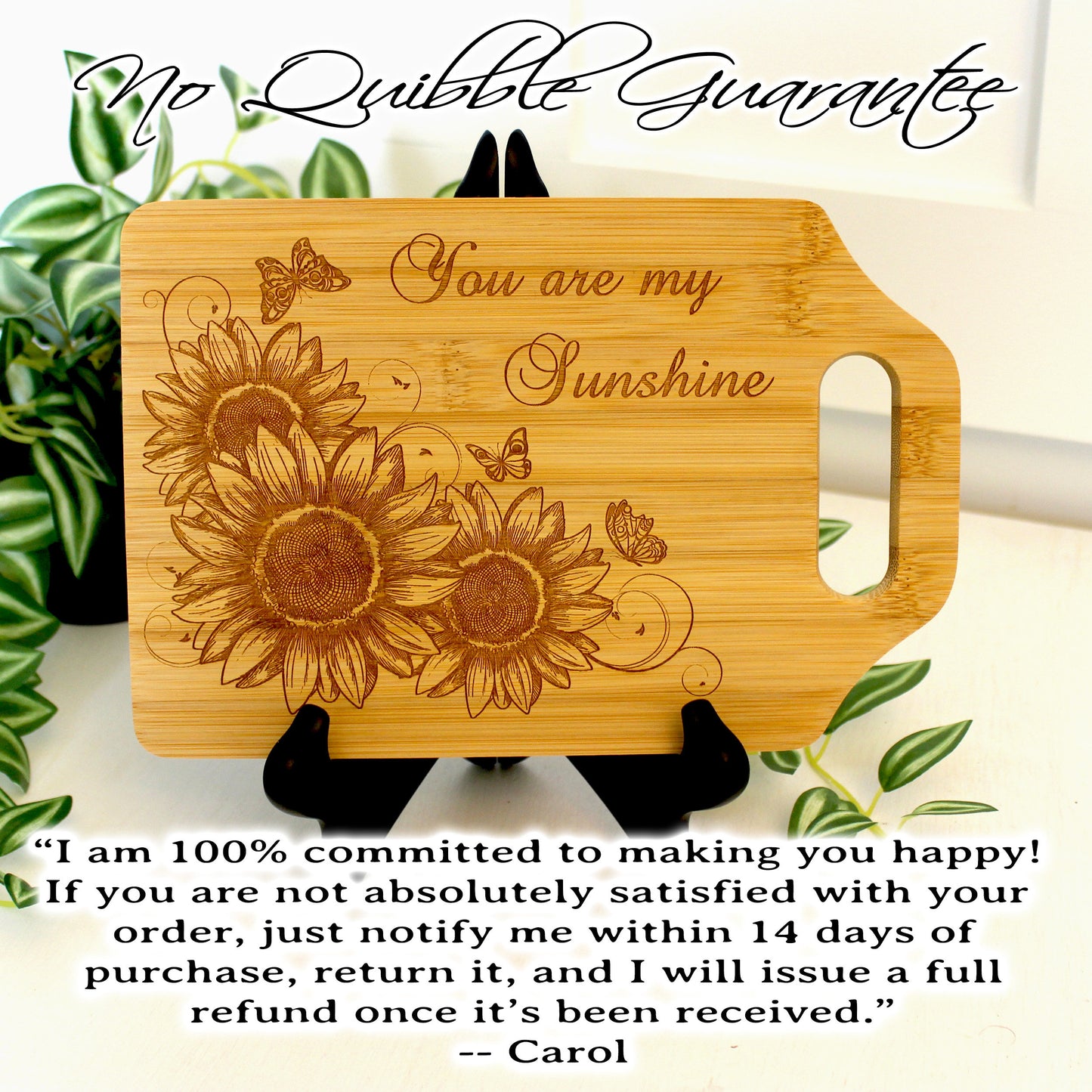 Sunflowers and Butterflies Cutting Board – Rectangle or Tapered Handle – Two Sizes