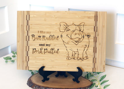BBQ Pig Cutting Board, BBQ Cutting Board, Pig Lover Gifts, Housewarming, I like my butt rubbed and my pork pulled, Wooden Easel Included