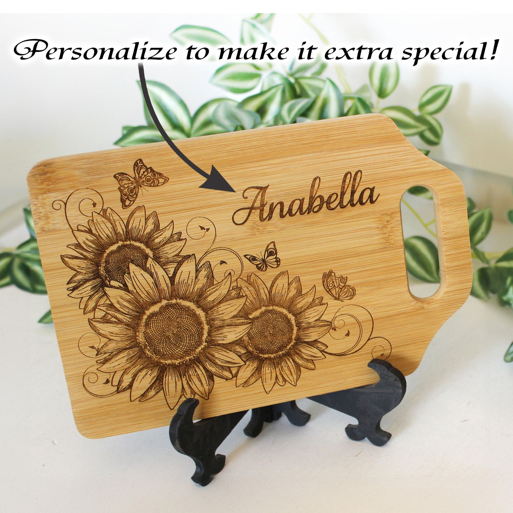 Sunflower and Butterflies Kitchen Decor, Personalized Bamboo Cutting Board, Wooden Cheese Board, great Environmentally Friendly Gifts