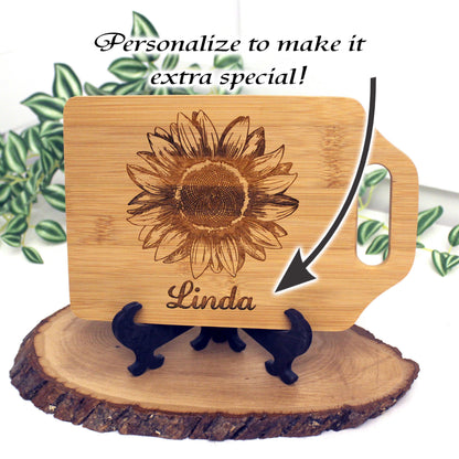 Sunflower Kitchen Decor, Personalized Bamboo Cutting Board, Wooden Cheese Board, Wooden Cutting Board, great Environmentally Friendly Gifts
