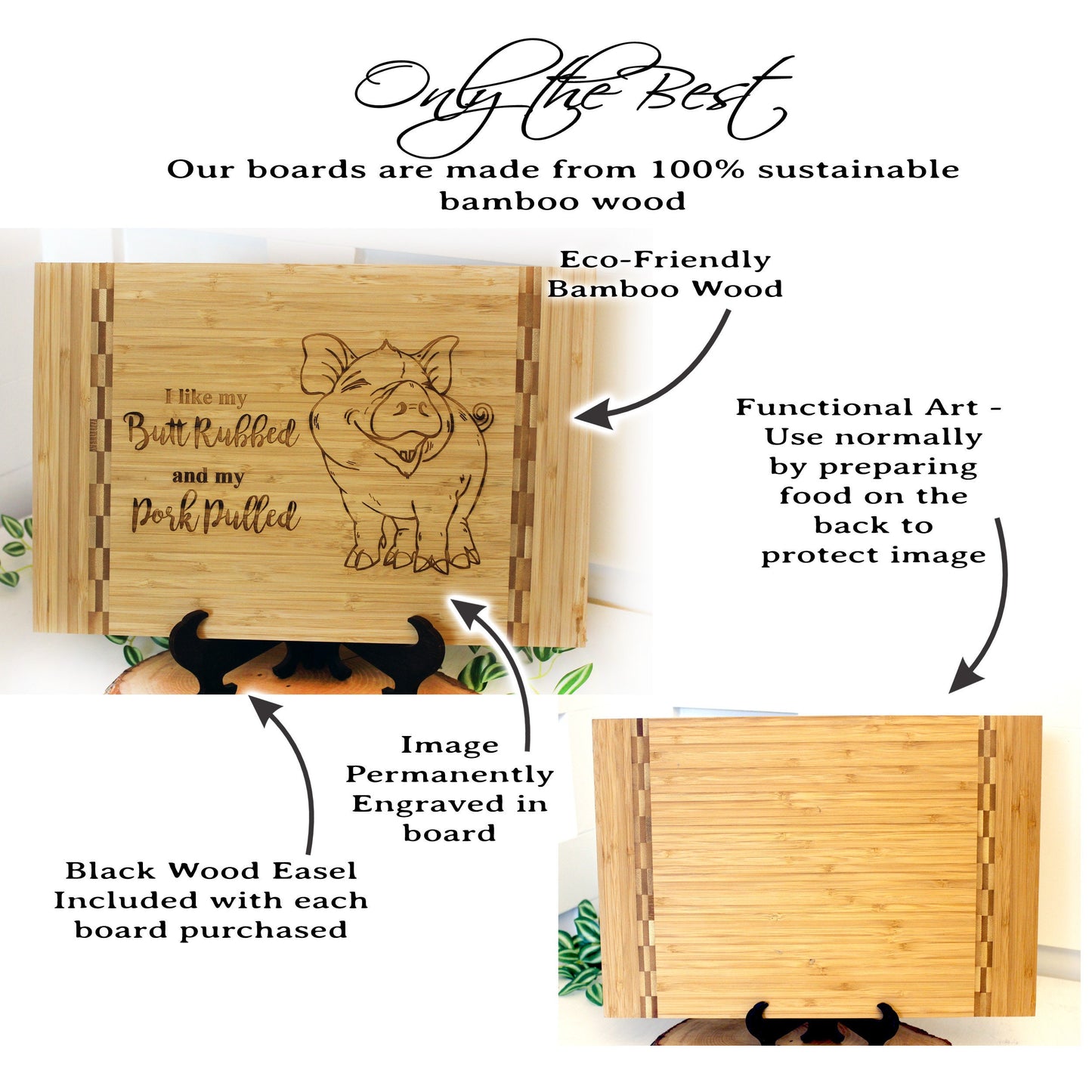 BBQ Pig Cutting Board, BBQ Cutting Board, Pig Lover Gifts, Housewarming, I like my butt rubbed and my pork pulled, Wooden Easel Included