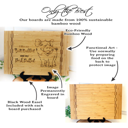 BBQ Pig Cutting Board, BBQ Cutting Board, Pig Lover Gifts, Housewarming, I like my butt rubbed and my pork pulled, Wooden Easel Included