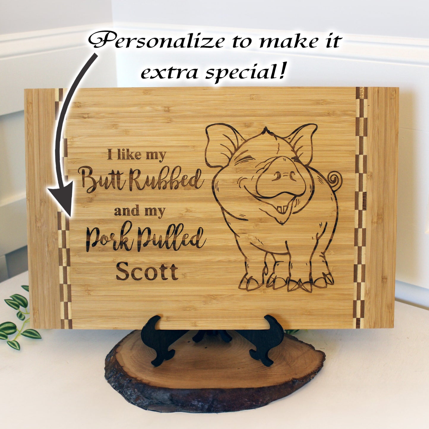 BBQ Pig Cutting Board, BBQ Cutting Board, Pig Lover Gifts, Housewarming, I like my butt rubbed and my pork pulled, Wooden Easel Included