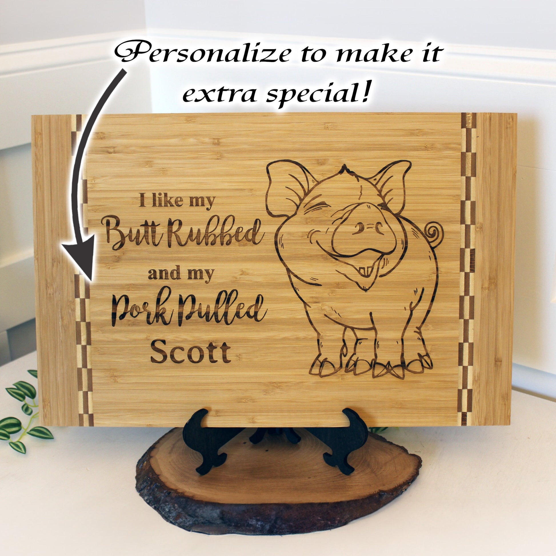 BBQ Pig Cutting Board, BBQ Cutting Board, Pig Lover Gifts, Housewarming, I like my butt rubbed and my pork pulled, Wooden Easel Included