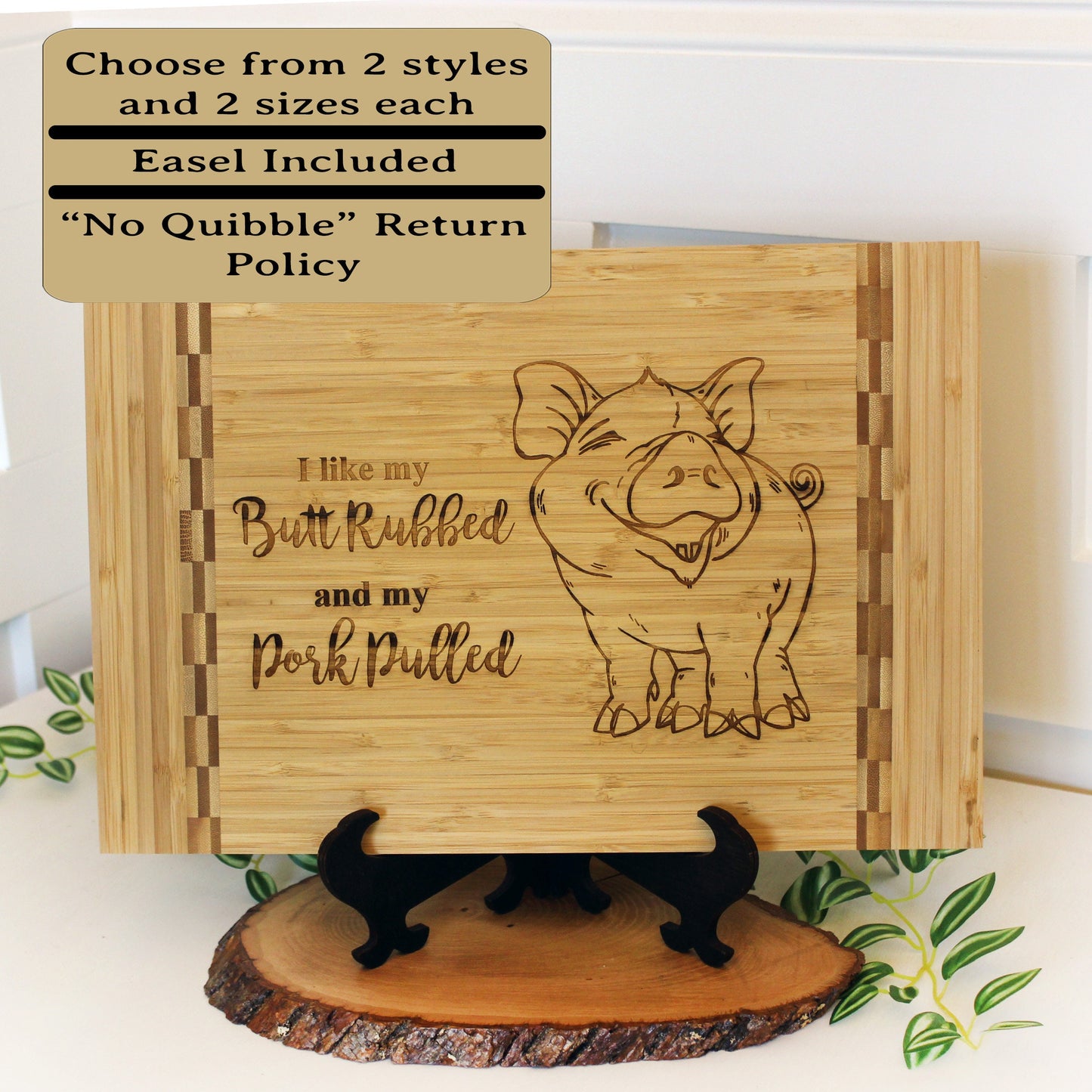 BBQ Pig Cutting Board, BBQ Cutting Board, Pig Lover Gifts, Housewarming, I like my butt rubbed and my pork pulled, Wooden Easel Included