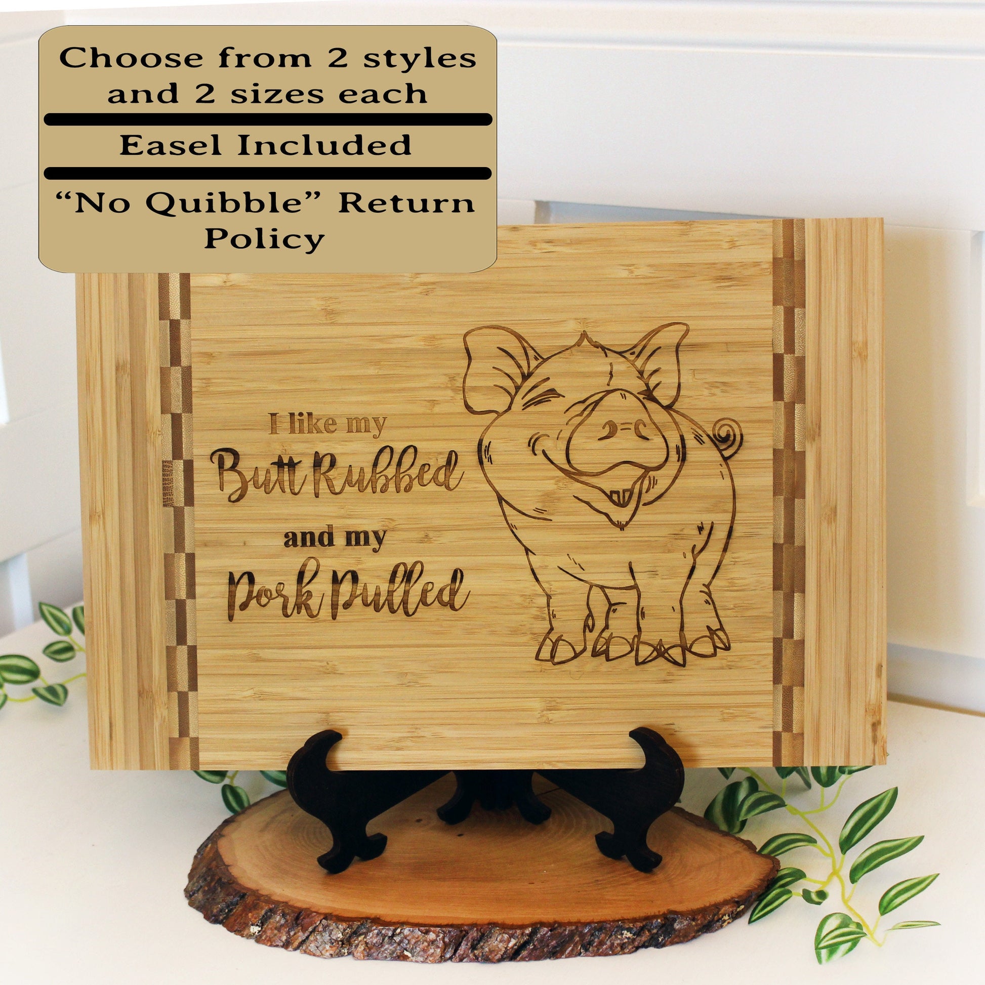 BBQ Pig Cutting Board, BBQ Cutting Board, Pig Lover Gifts, Housewarming, I like my butt rubbed and my pork pulled, Wooden Easel Included
