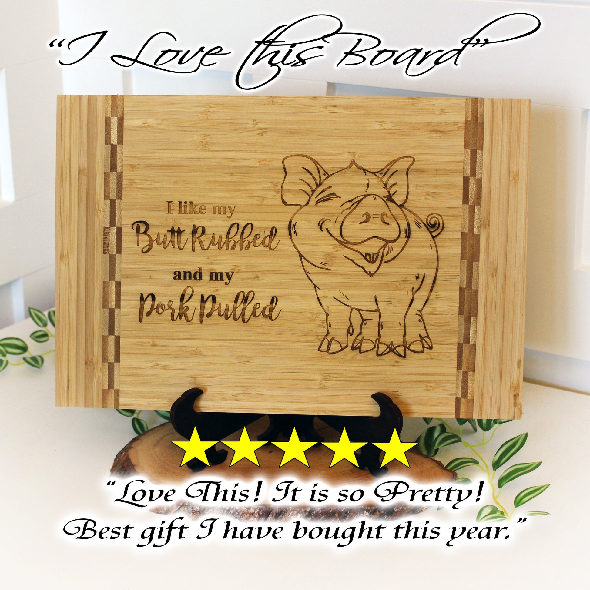 BBQ Pig Cutting Board, BBQ Cutting Board, Pig Lover Gifts, Housewarming, I like my butt rubbed and my pork pulled, Wooden Easel Included