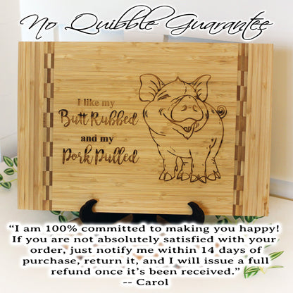 BBQ Pig Cutting Board, BBQ Cutting Board, Pig Lover Gifts, Housewarming, I like my butt rubbed and my pork pulled, Wooden Easel Included