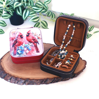 Cardinal Leatherette Jewelry Box, Travel Jewelry Case, Custom Bridesmaid Wedding Gift, Pink Jewelry Case, Perfect Birthday or Mother's Day