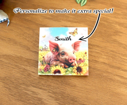 Personalized Coaster Set of 4, Cute Pig Lover Gift, Decorative Rustic Bamboo Table Protector, Charming Modern Farmhouse Decor,