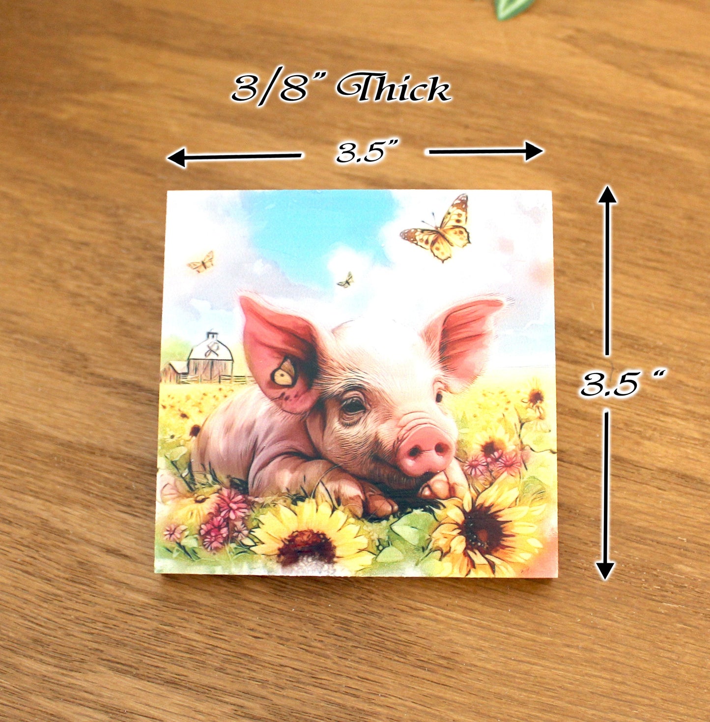 Personalized Coaster Set of 4, Cute Pig Lover Gift, Decorative Rustic Bamboo Table Protector, Charming Modern Farmhouse Decor,