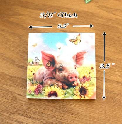 Personalized Coaster Set of 4, Cute Pig Lover Gift, Decorative Rustic Bamboo Table Protector, Charming Modern Farmhouse Decor,