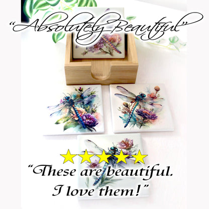 Custom Bamboo Coaster Set, Personalized Dragonfly Lover Gift, Rustic Decorative Wedding Favors, Sustainable and Environmentally Friendly