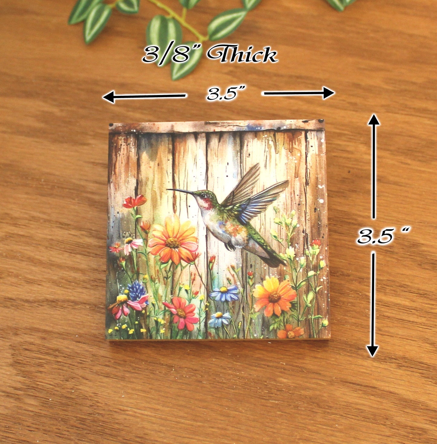 Personalized rustic wood coaster set of 4 with caddy, modern farmhouse table coasters, hummingbird lover gift, pallet style art, bamboo wood