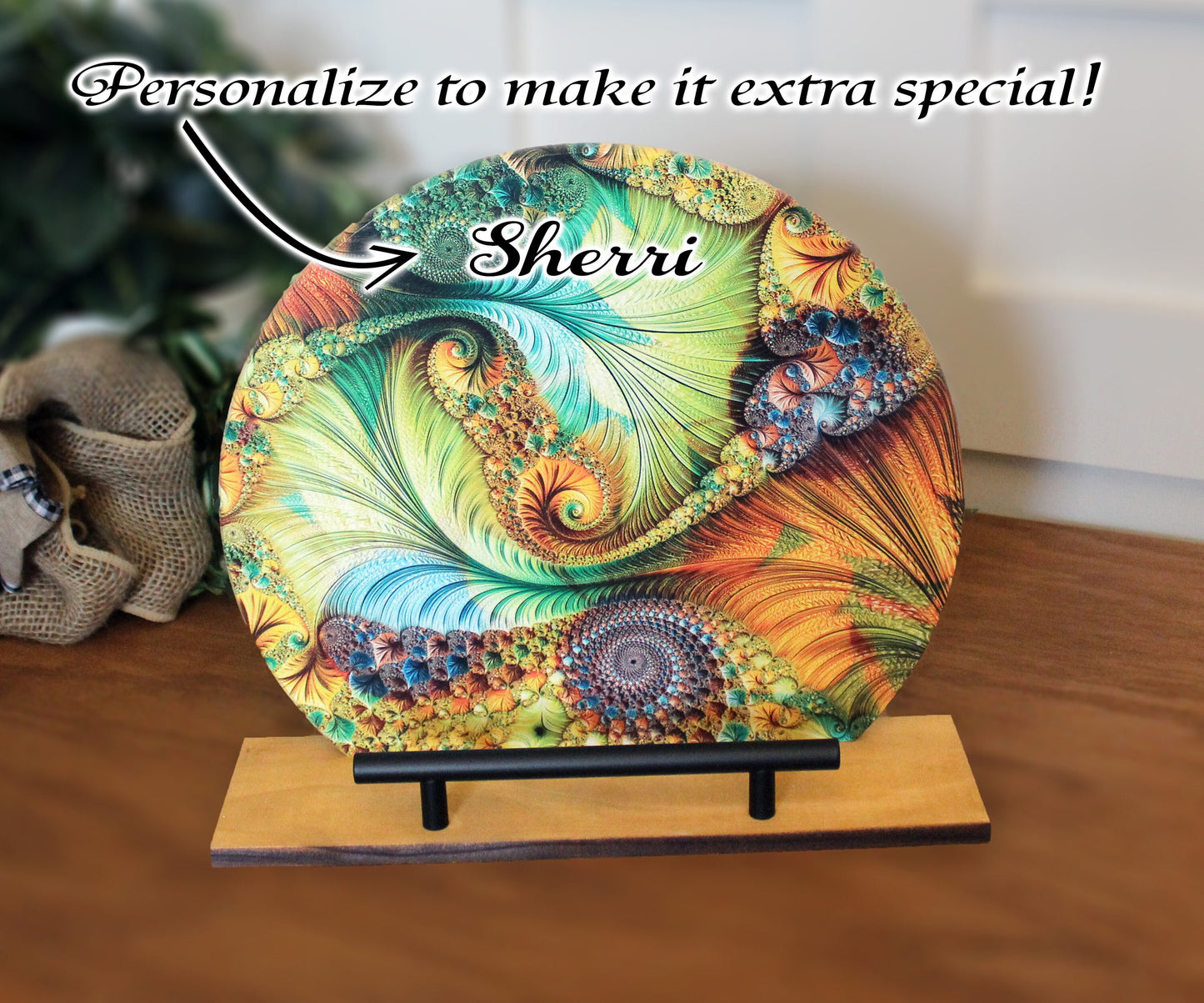 Personalized wooden cookbook stand, tablet & Ipad holder, Multi-Color Factal Design, Family Recipe Holder, UV Printed Bamboo Stand, Easel