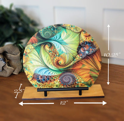 Personalized wooden cookbook stand, tablet & Ipad holder, Multi-Color Factal Design, Family Recipe Holder, UV Printed Bamboo Stand, Easel