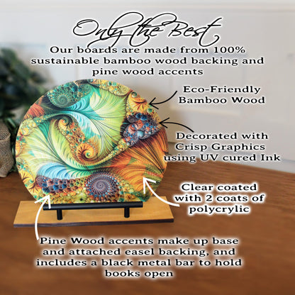 Personalized wooden cookbook stand, tablet & Ipad holder, Multi-Color Factal Design, Family Recipe Holder, UV Printed Bamboo Stand, Easel