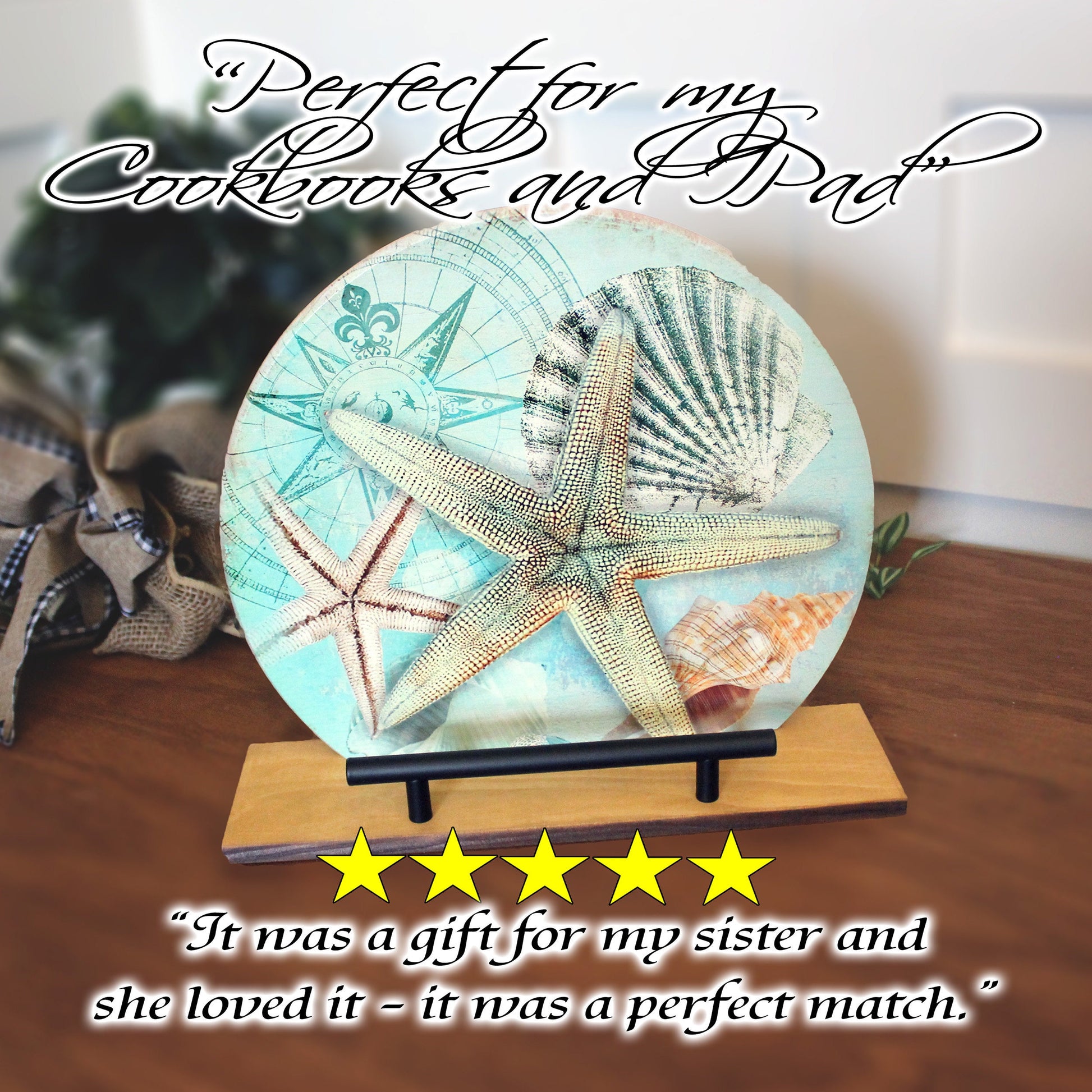 Personalized wooden cookbook stand, tablet & Ipad holder, Beach Lover Gift, Custom Book Valet, Family Recipe Holder, UV Printed Bamboo Stand