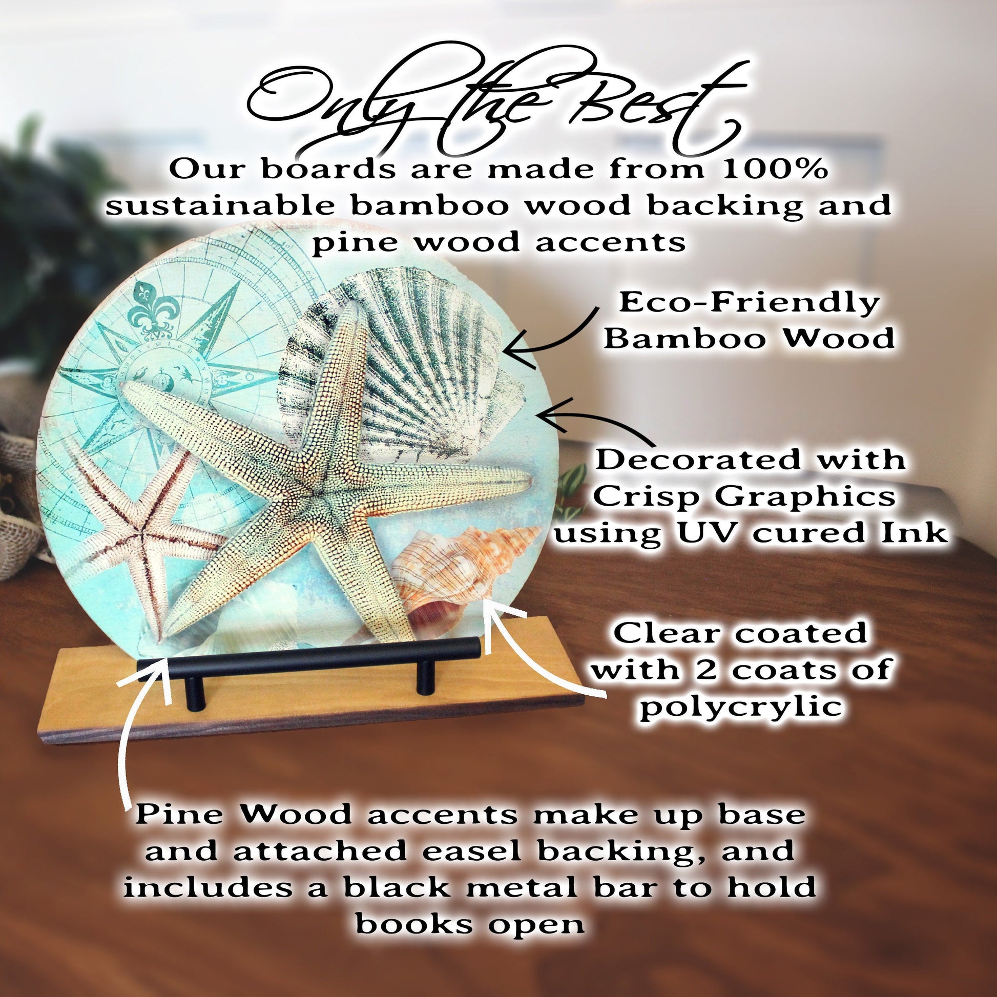 Personalized wooden cookbook stand, tablet & Ipad holder, Beach Lover Gift, Custom Book Valet, Family Recipe Holder, UV Printed Bamboo Stand