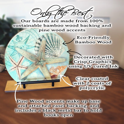 Personalized wooden cookbook stand, tablet & Ipad holder, Beach Lover Gift, Custom Book Valet, Family Recipe Holder, UV Printed Bamboo Stand