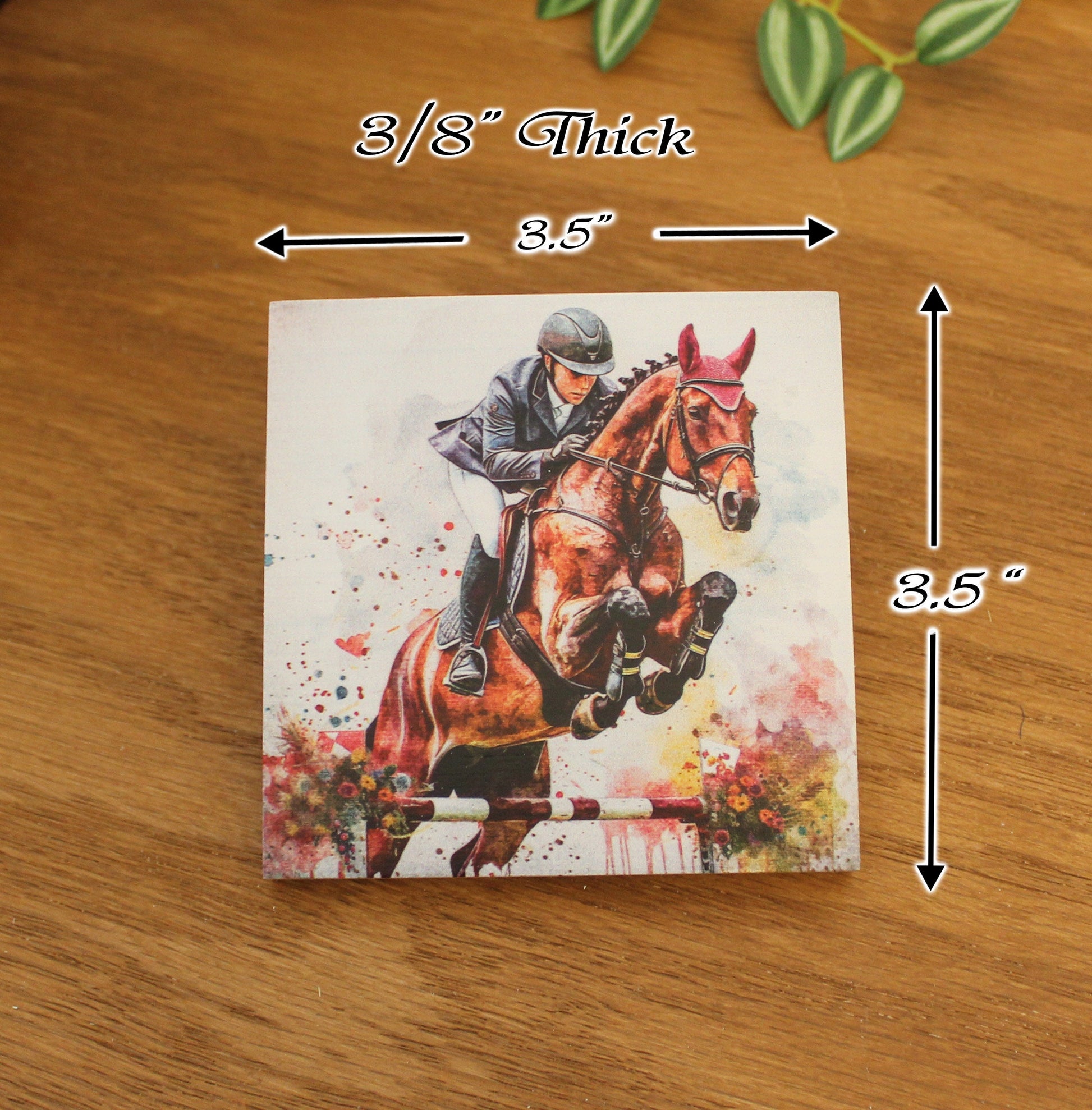 Personalized Equestrian Coaster Set of 4, Custom Horse Jumping Art Print, Steeplechase Gift, Horseback Riding Print, Tabletop Decoration