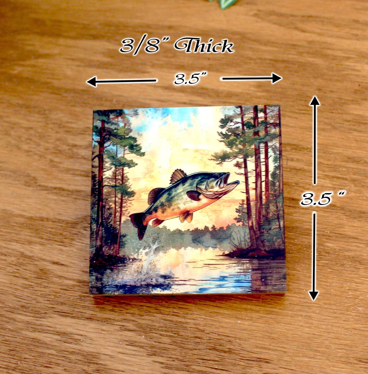 Personalized rustic wooden bass fishing drink coaster set of 4, modern farmhouse, fishing lovers gift, caddy included, decorative table