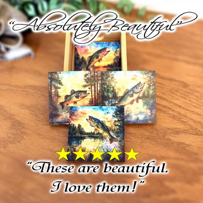 Personalized rustic wooden bass fishing drink coaster set of 4, modern farmhouse, fishing lovers gift, caddy included, decorative table