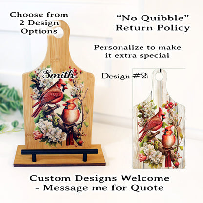 Personalized Decorative Cookbook Stand, Cardinals Lover Cherry Blossom, Recipe Book Holder, Kitchen Home Decor, Tablet Ipad Stand Gift