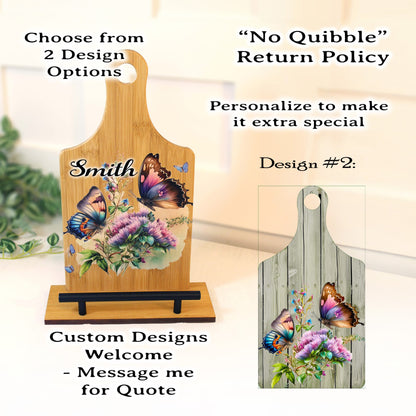Personalized Decorative Cookbook Stand, Wooden Recipe Book Holder, Kitchen Home Decor, Tablet Ipad Stand, Butterfly Lover Housewarming Gift
